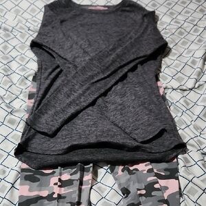 Gray Long Sleeve Top with Camouflage Leggings